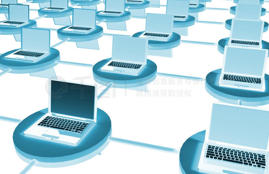带笔记本电脑的3D局域网计算机系统服务